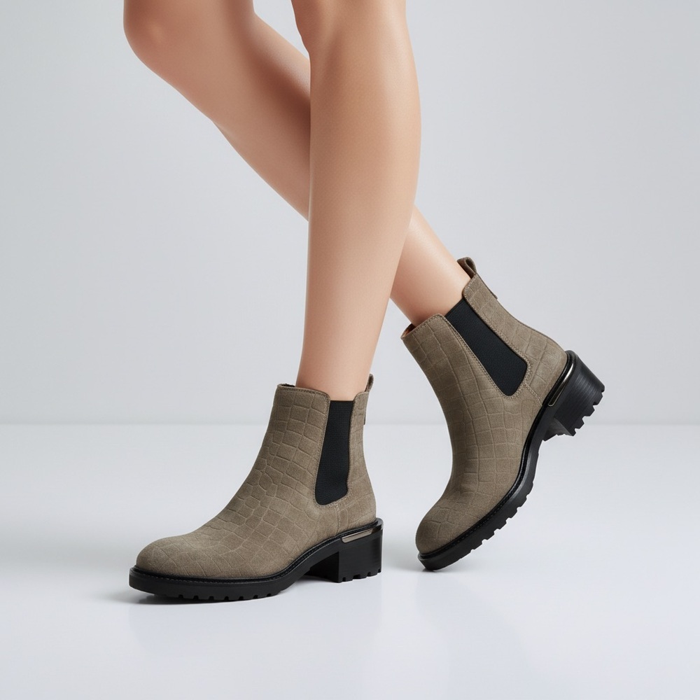 Vince Camuto Suede Croc Embossed Booties NWT SIZE 7